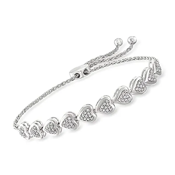Ross-Simons 0.50 ct. t.w. Diamond Heart Bolo Bracelet in Sterling Silver