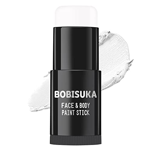 BOBISUKA Face Body White Paint Stick, Clown Makeup Eye Black Sticks for Sports, White Foundation Face Painting Kit for Halloween Skeleton Vampire Mime Skull Joker Special Effects Cosplay SFX Costume - White