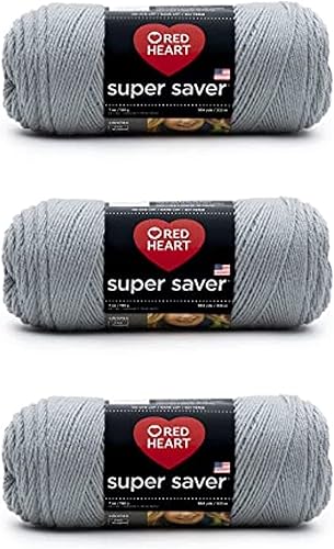 Red Heart Super Saver Dusty Gray Yarn - 3 Pack of 198g/7oz - Acrylic - 4 Medium (Worsted) - 364 Yards - Knitting/Crochet - Dusty Gray - 3 pack