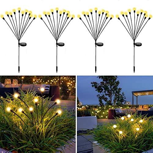 ConBlom 4 Pack Solar Firefly Lights, 10 LED Solar Powered Firefly Garden Lights Outdoor Waterproof Swaying Starburst Solar Outside Lights for Pathway Yard Christmas Decorative Ornaments, Warm White