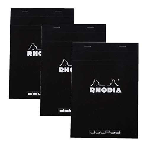 Rhodia No.16 A5 6 x 8 1/4 80 Sheet, Dot Pad, Black (16559), Pack of 3