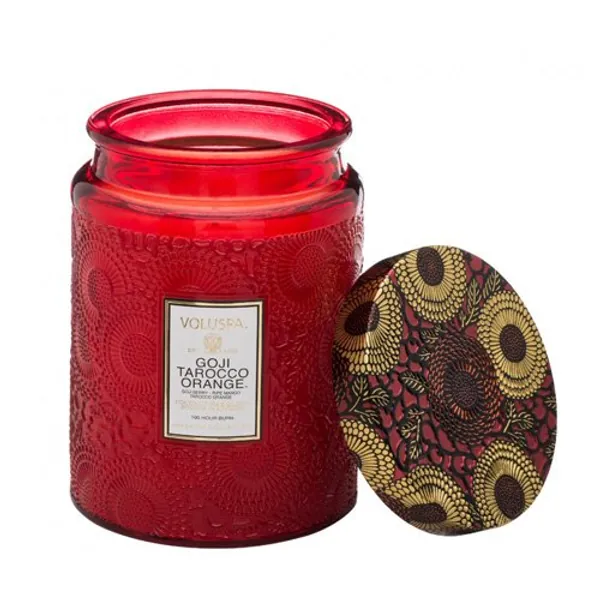 Voluspa Goji Tarocco Orange Candle | Large Glass Jar | 18 Oz | 100 Hour Burn Time | All Natural Wicks and Coconut Wax for Clean Burning - Jar Candle Red Large ( 18 oz )