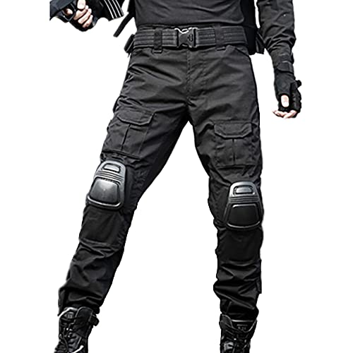 JOYASUS Paintball BDU Taktische Hosen Airsoft Hosen Multi-Tasche Diensthosen mit Knieschützer - S - Schwarz