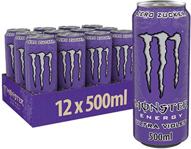 Monster Energy Ultra Violet - koffeinhaltiger Energy Drink mit herbsüßem Geschmack - ohne Zucker und ohne Kalorien - in praktischen Einweg Dosen (12 x 500 ml) - Violet - Blaubeere - 500 ml (12er Pack)