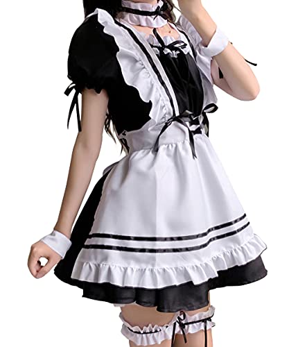 Aurueda Anime French Maid Dress Niedliche Maid Cosplay Kleid für Halloween Maid Kostüm Outfit Set Schwarz, Größe S - Schwarz - S