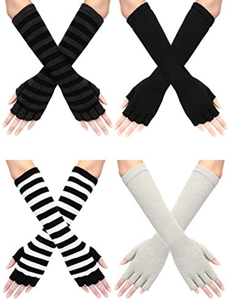 SATINIOR 4 Pairs Winter Long Fingerless Gloves Elbow Length Gloves Arm Warmer for Women