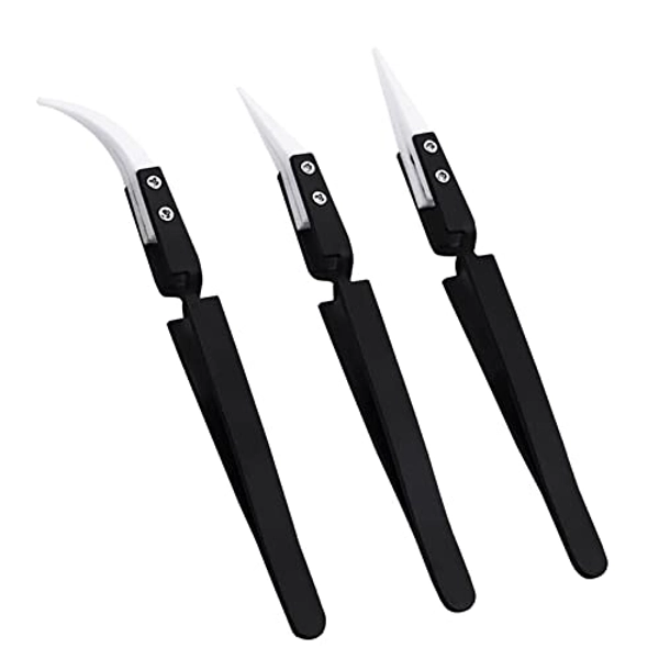 Reverse Tweezers For Electronic Soldering, 3 PCS Cross Locking Precision Tweezers Ceramic Tip Kit, Pointed Electronic Craft Tweezers, Soldering Tweezers Tool with Ceramic Tips
