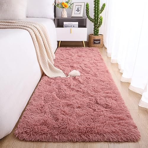 Chicrug Soft Runner Rug for Bedroom Living Room Plush Fluffy Rug 2x6 Feet, Shag Furry Runner Rug Carpet Non Shedding for Nursery Children Kids Girls Room Home Decorative, Blush - 2x6 Feet - Blush