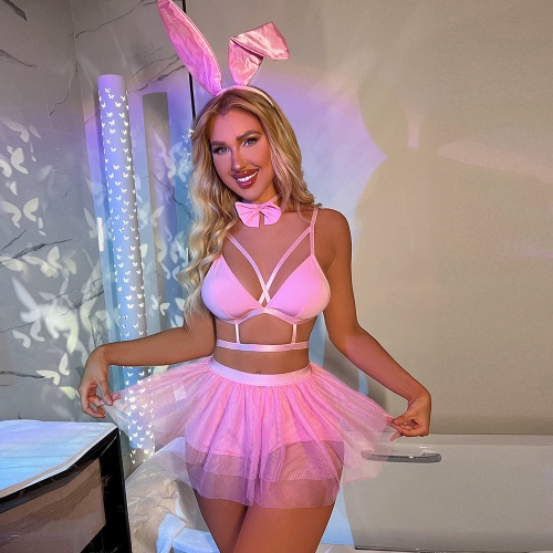 Seductive Playboy Bunny Lingerie Set - Pink / S