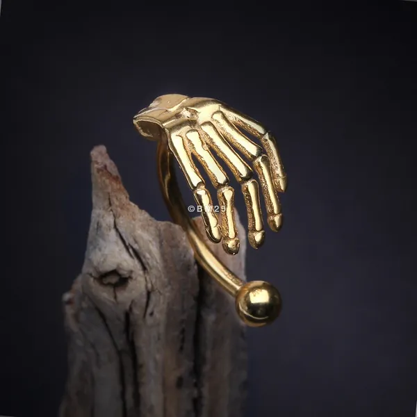 Golden Skeleton Hand of Death Curved Barbell (daith, rook, cartilage, eyebrow)