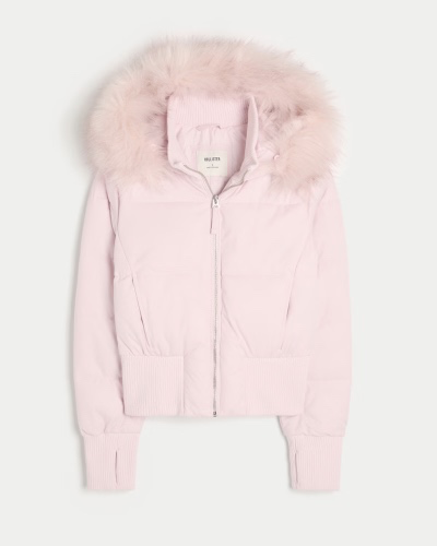Faux Fur Trim Puffer Bomber Jacket