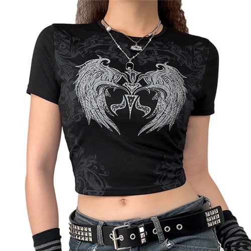 Dlynmoo Women’s Graphic Print Crop Tops Short Sleeve T-Shirts Y2k Tops Summer Fashion Clothes for Girl