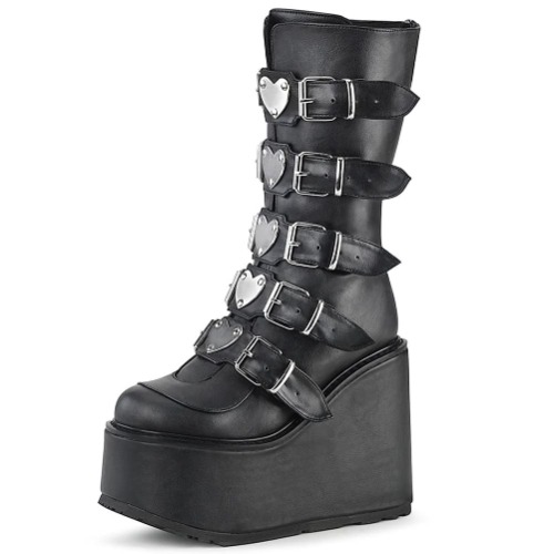 Punk Goth Mid Calf For Women Mid Heel Chunky Platform Ankle Boots Non-Slip Side Zip Combat Boots Booties
