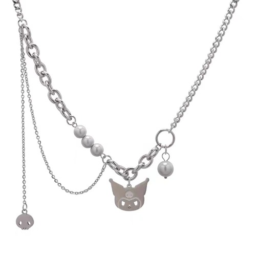 Kawaii Pearl Necklace Stainless Steel Y2k 90s Chain Necklace for Women Teen Girls