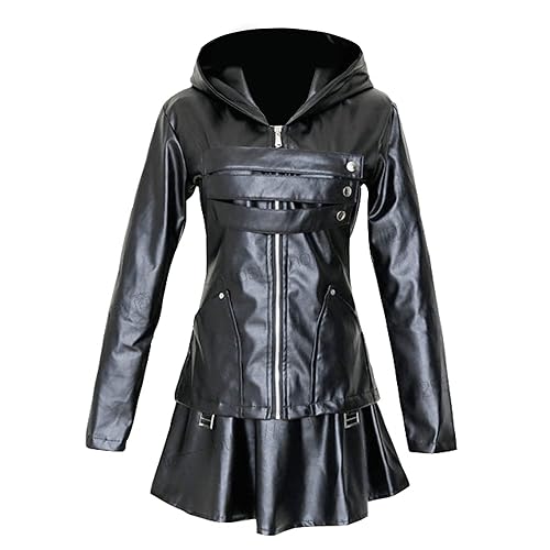 YLEAFUN Touka Kirishima Cosplay Costume Black Leather Dress Outfits Uniform for Halloween Party - Set a - X-Large