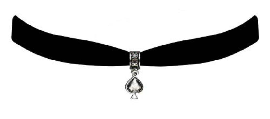 Victorian Vault Steampunk Black Velvet Choker Poker Spades Diamonds Hearts Clubs Card Suits Pendant Steampunk Necklace - Spades