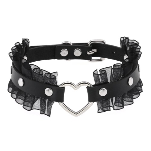 Lace Heart Choker - Black