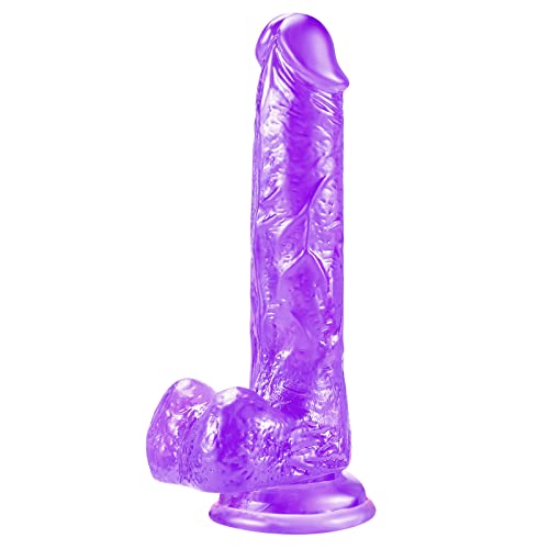 7.1 Dildo Realistic Clear Silicone Suction Cup Aldut Sex Toy，Human Safety Material, Suitable for Women/Men/Gay, Adult Toys for Women or Beginer (Purple) - Purple