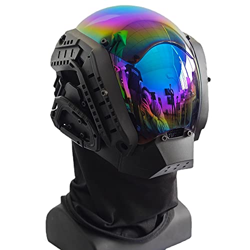 KYEDAY Punk Mask Cosplay for Men, Mechanical Sci-fi Gear Cosplay Halloween Mask Fit Party Music Festival Accessories - Blue