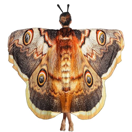 Yinder 2 Pcs Halloween Moth Wings Costume Butterfly Wings Shawl Moth Wings Cape Costume Accessory with Headband