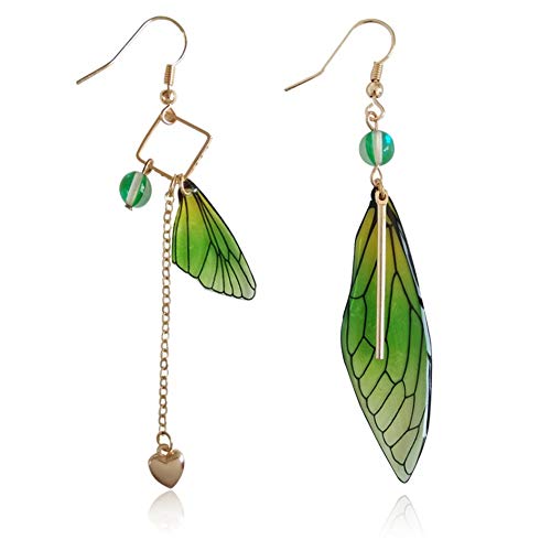 D.Rosse Unique Asymmetry Big Monarch Colorful Butterfly Wing Drop Dangle Earrings Crystal Dragonfly Wing Earrings Fashion Insect Jewelry For Women Girls Teens Gifts - Green