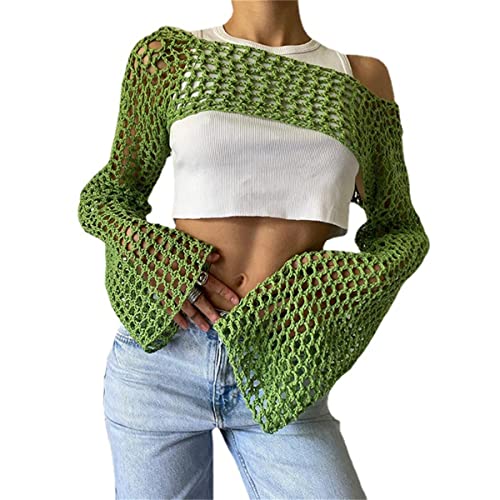 Crochet Cropped Top Cute Green - Large