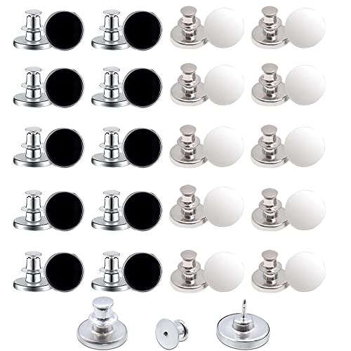Button Pins for Jeans 20PCS 17mm No Sew Jean Buttons Replacement Removable Adjustable Any Pants Waist Button for Pants Crafts DIY(White Black)