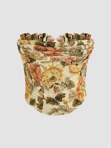 Jacquard Floral Strapless Crop Top
