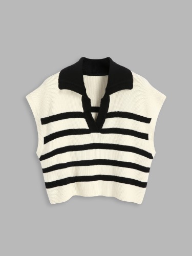  Knit Striped Polo Vest