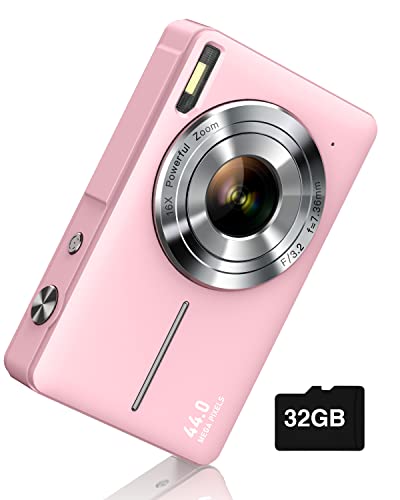 Digital Camera, FHD 1080P Camera, Digital Point and Shoot Camera with 16X Zoom Anti Shake, Compact Small Camera for Boys Girls Kids - Pink