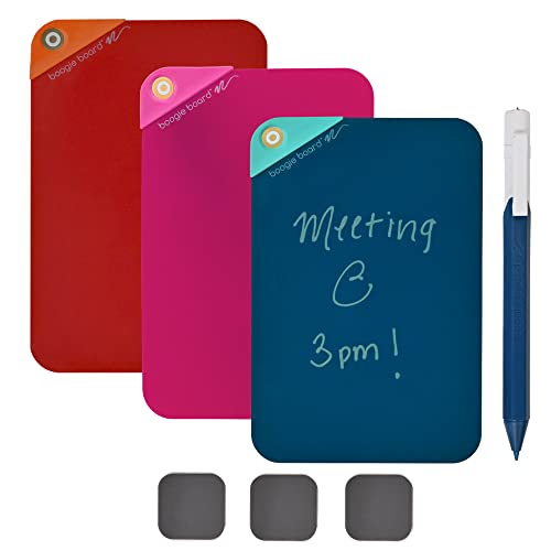 Boogie Board VersaNotes Starter Pack, Reusable 3-Pack 4x6 Dry-Erase and Sticky Note Alternative for Home and Office, Includes 3 VersaNotes, Magnetic Mounting Plates, Instant Erase, and VersaPen Stylus