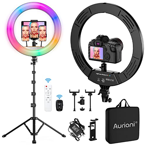 RGB Ring Light 18 inch with Tripod Stand (2700-7000K) for Phone Camera iPad Selfie Live Stream YouTube TikTok Video Shooting Best Lighting Atmosphere Ringlight (18 inch) - 18" RGB Ring Light