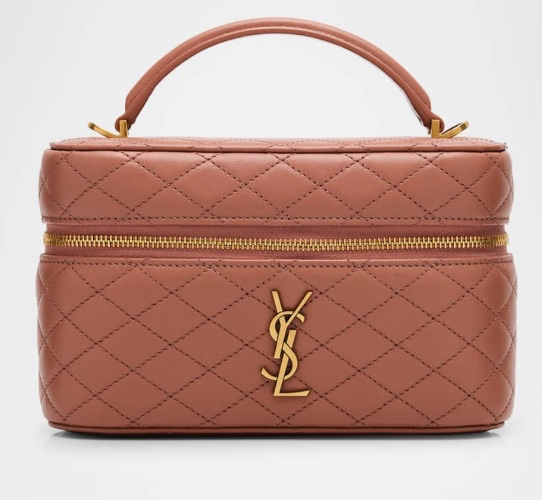 Gabby Mini Vanity Case in Quilted Leather with Gold Hardware