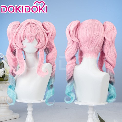DokiDoki Game Honkai: Star Rail Cosplay Hyacine Wig Long Curly Pink Blue Gradient Hair Twin Ponytails | Wig Only-Order Processing Time Refer to Description Page