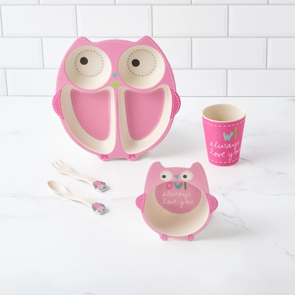 Olivia Owl 5-Piece Bamboo Dinner Set