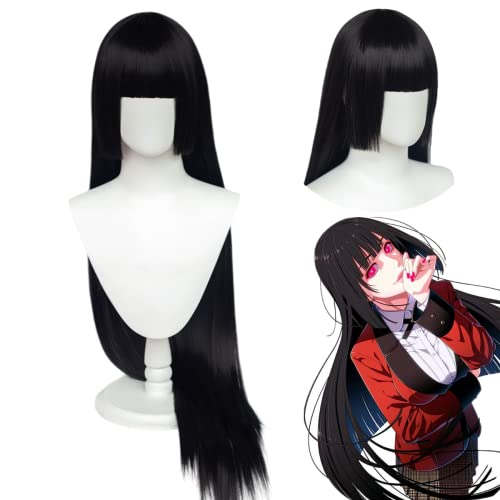 wxypreey noir cheveux longs raides perruque pour Anime Cosplay perruque Halloween Costume perruque - Jabami Yumeko