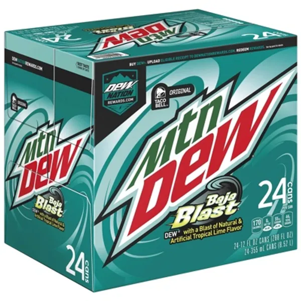 Mountain Dew Baja Blast, 12 fl oz cans, 24 count (packaging may vary)