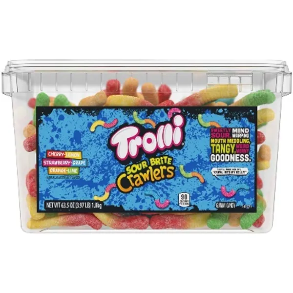 Trolli Sour Brite Crawlers Gummy Worms, 3.96 Pound Tub Sour Gummy Worms