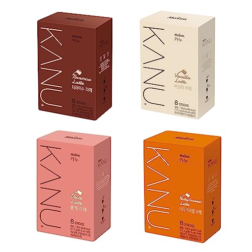 Kanu Tiramisu, Vanilla, Dolce, Nutty Caramel Latte Instant Coffee Variety Combo, Camping Essentials 17.3g x 8 Sticks Each Box 4 Different Flavors (4 Combination) - 4 Combination