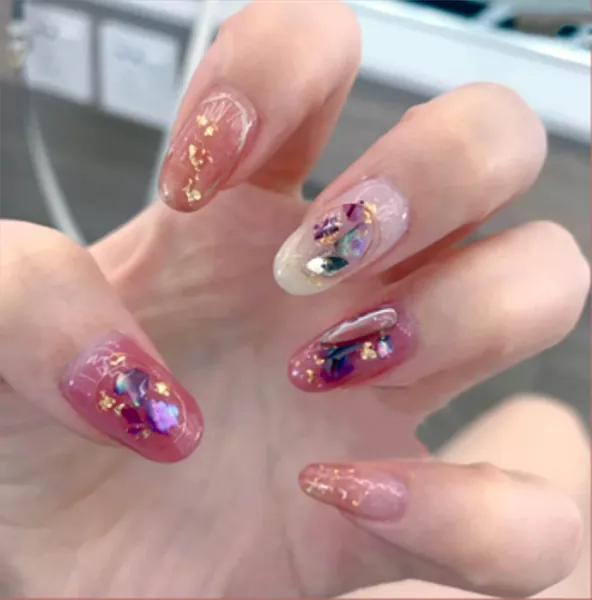 Pink Nail Wraps / Transparent Nail Strips / Romantic Nail Wraps with Rhinestones / Valentine Nail Wraps / Sparkle Nail Wraps Free Shipping