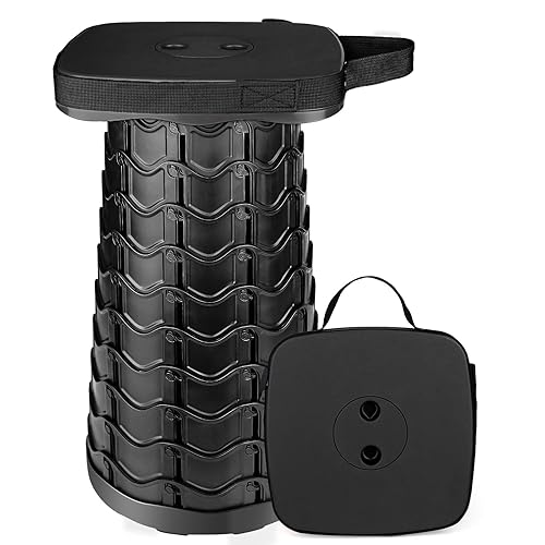 Outward Gear 2024 Upgraded Folding Stool Large Square Collapsible Portable Chairs Sturdy Telescopic Stool for Camping Travel Hiking (Black) - Black