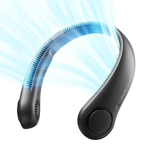 JISULIFE Portable Neck Fan, Hands Free Bladeless Fan, 5 Speeds, 4000 mAh Battery Operated Wearable Personal Fan, Twistable, Rechargeable, Gift for Women Men-Black - Black