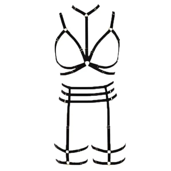 LIVE4COOL Women Harness Cupless Cage Bra Set Elastic Lingerie for Women Adjustable Hollow Out Strappy Set Sexy Strap Belt