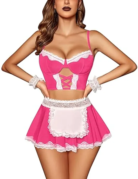 Avidlove Sexy Lingerie for Women Cosplay Lingerie Set Contrast Lace Maid Costume Set(5pack)