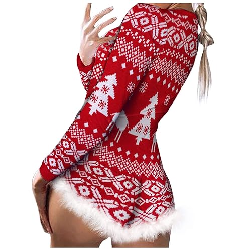 HAQUOS Damen Weihnachten Dessous Set - luxuriöses Chrismas Lingerie Nachtwäsche Festival Rot Reizvolle Negligee Frau X-Mas Outfit Weihnachtskostüm Weihnachts Reizwäsche Winter Set Santa Rot Sexy - Rot - S