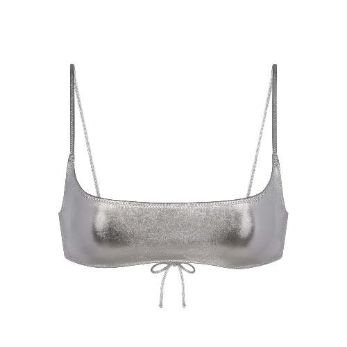 METALLIC SWIM MICRO SCOOP BIKINI TOP | NICKEL