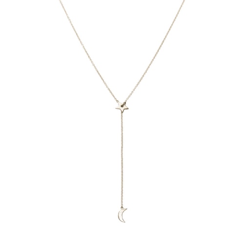 Moon and Star Lariat Necklace - 14K Yellow Gold