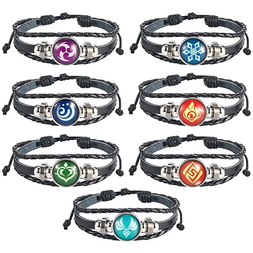 UTIEHD Genshin Impact Bracelet 7 Pack, Animne Element Luminous Bracelets Glow in Dark, God's Eye Time Gem Bracelet of Fire, Ice, Wind, Grass, Rock, Thunder, Water