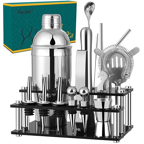 Reclite Cocktail Shaker Set,15 Pieces 304 Stainless Steel Bartender Drink Mixer Kit with 26oz Parisian Shaker, - NORMAL