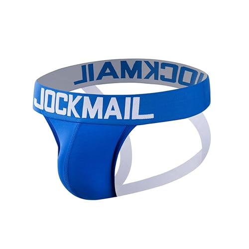 JOCKMAIL Mens Jockstrap Underwear Wide Belt Athletic Supporter Mens Thongs Sport Underwear Jock Strap - X-Large - 204blue